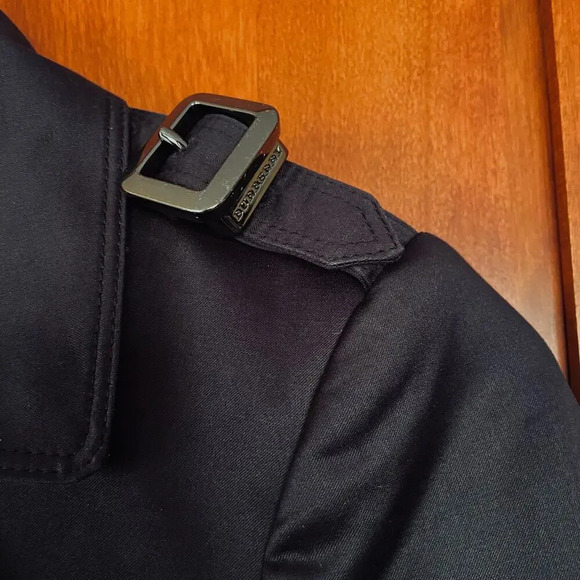 Burberry London Trench Coat Jacket Mid Length Double Breasted Black Size 6 - Picture 7 of 16